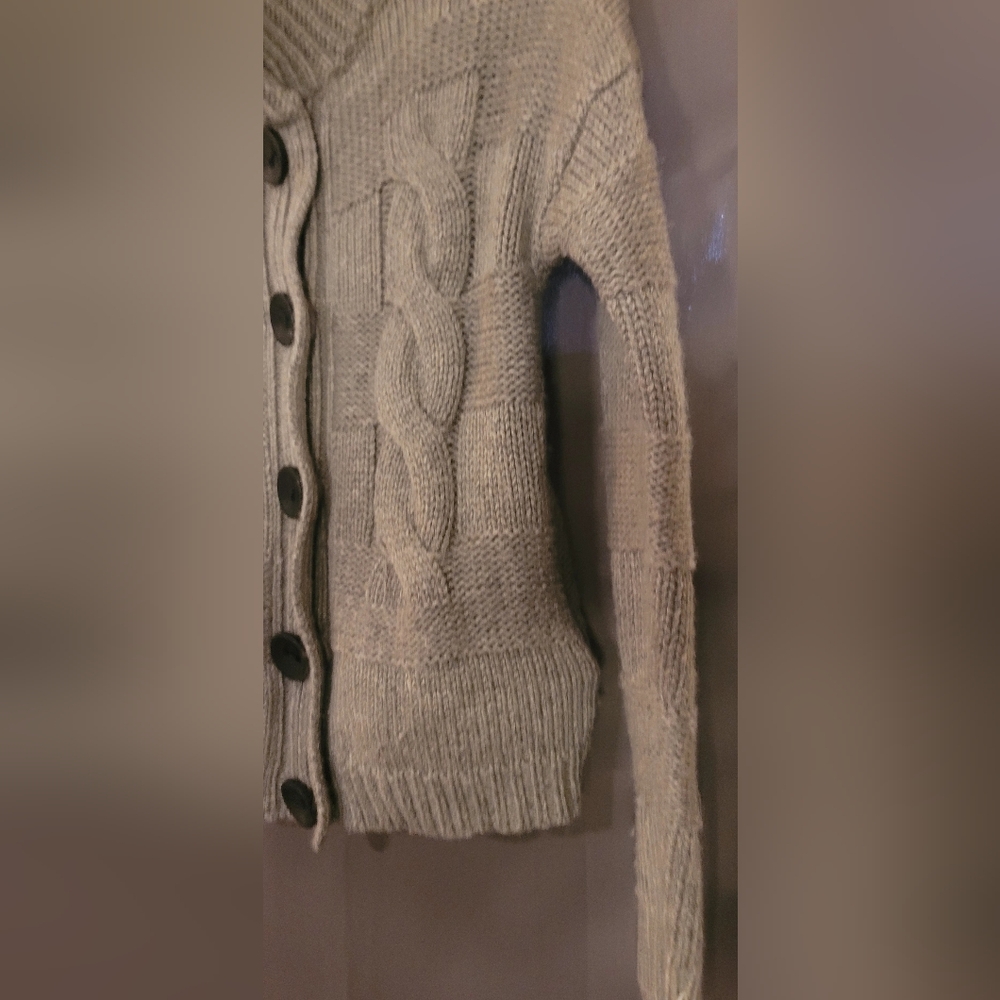 Grey Moda International Thick Woven Knit Button Up Sweater Sz Small - Picture 6 of 16